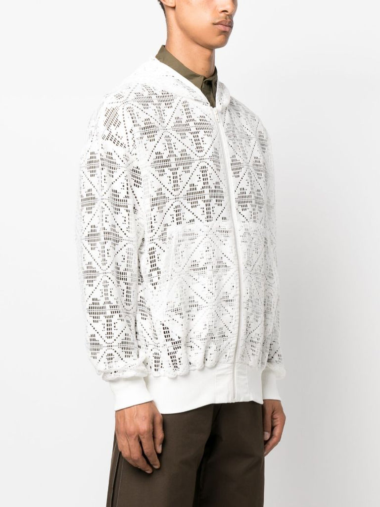 White Cotton Lace Zip-up Hoodie