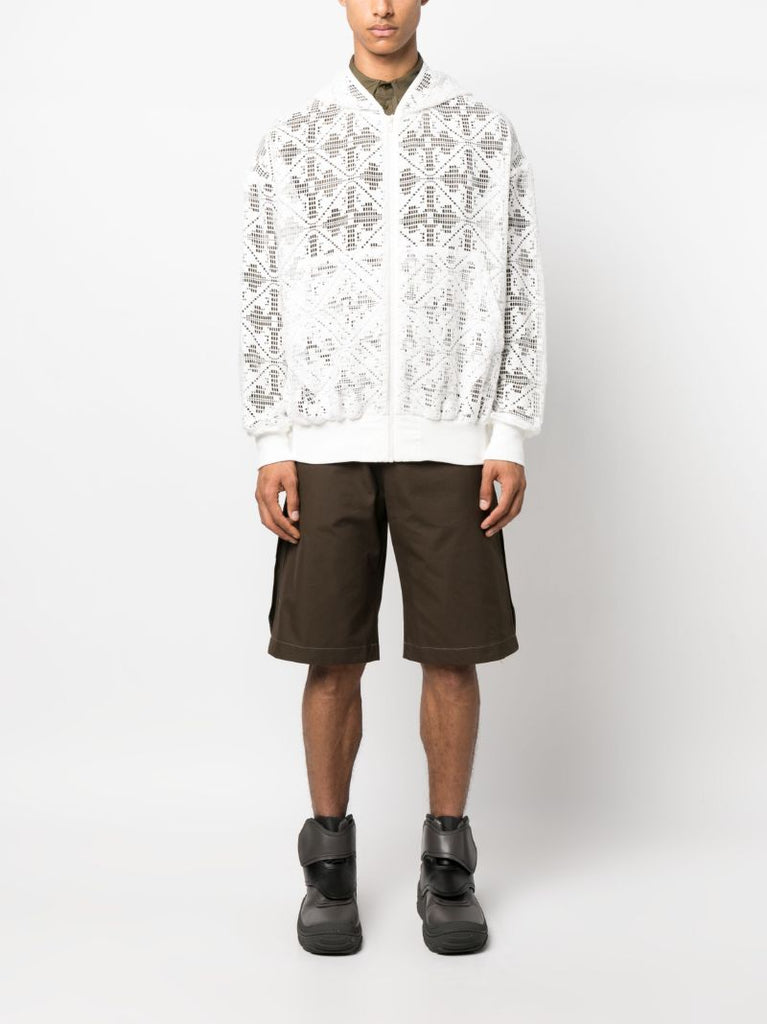 White Cotton Lace Zip-up Hoodie
