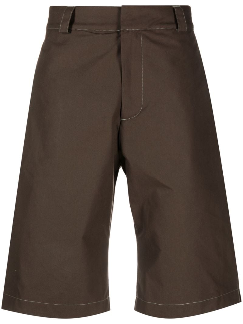 Brown Cotton Side Pleat Shorts