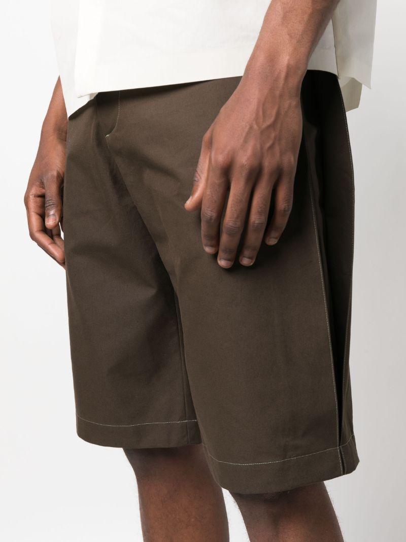 Brown Cotton Side Pleat Shorts