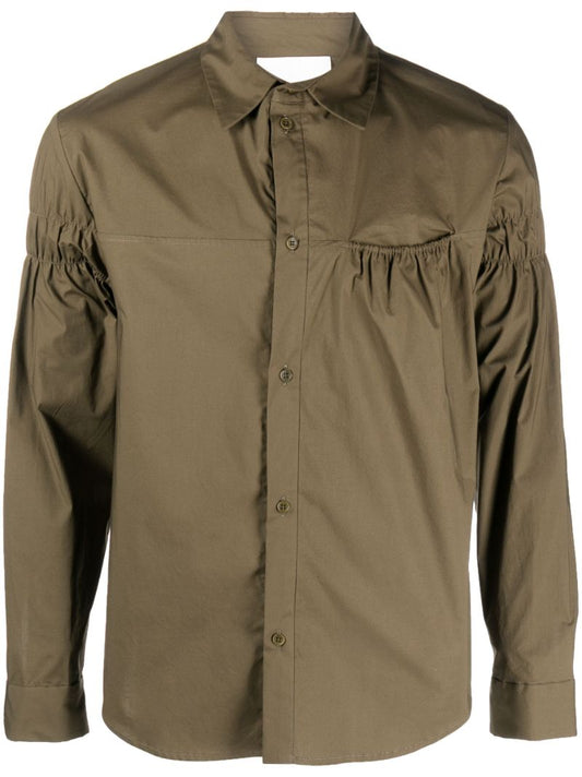 Green Ruched Cotton Shirt