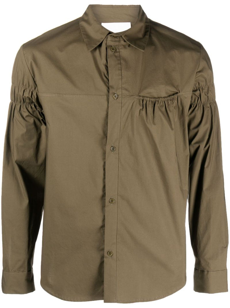 Green Ruched Cotton Shirt