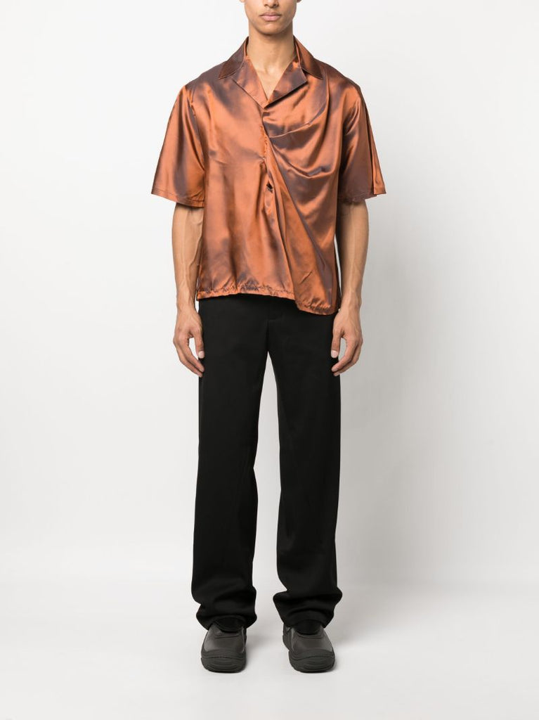 Orange Gathered Short-sleeve Shirt