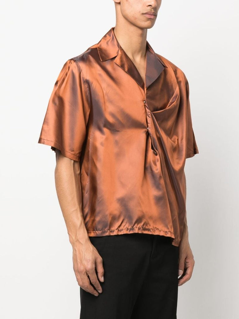Orange Gathered Short-sleeve Shirt