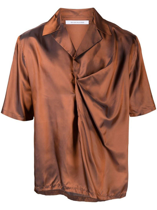 Orange Gathered Short-sleeve Shirt