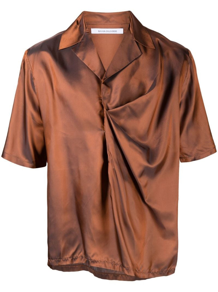 Orange Gathered Short-sleeve Shirt