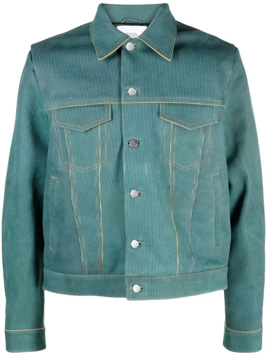 Blue Larda Striped Leather Jacket