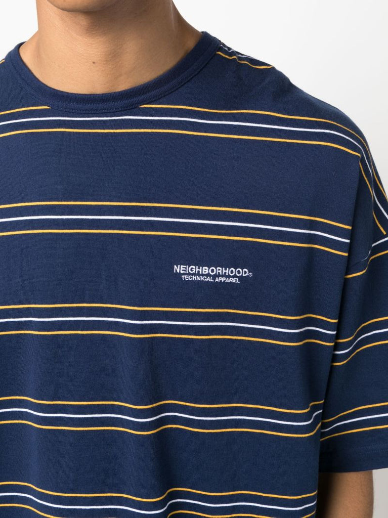 Blue Logo-embroidered Striped Cotton T-shirt