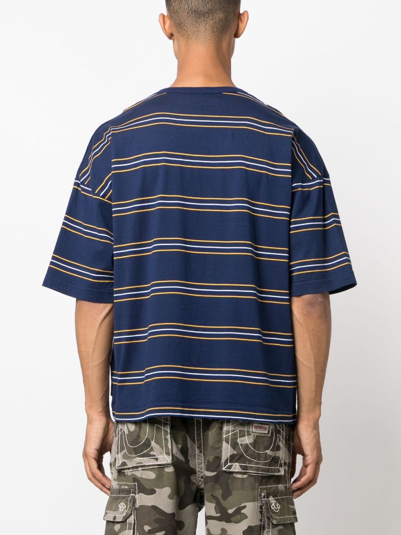 Blue Logo-embroidered Striped Cotton T-shirt