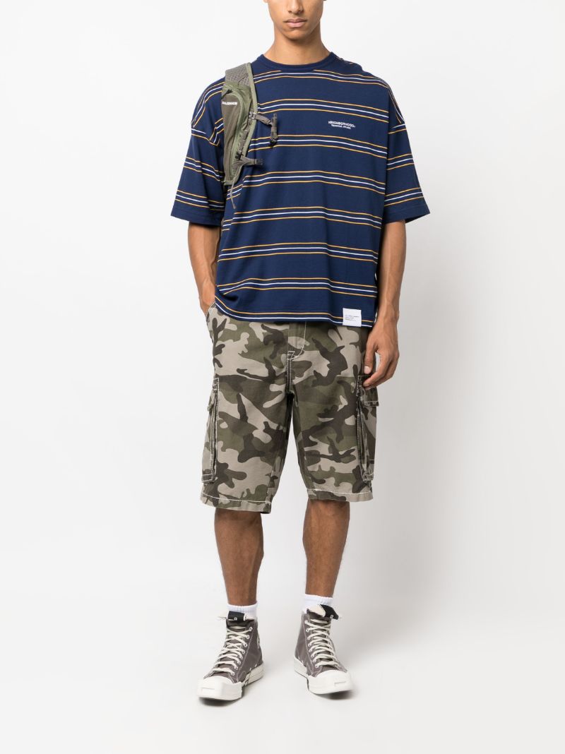 Blue Logo-embroidered Striped Cotton T-shirt