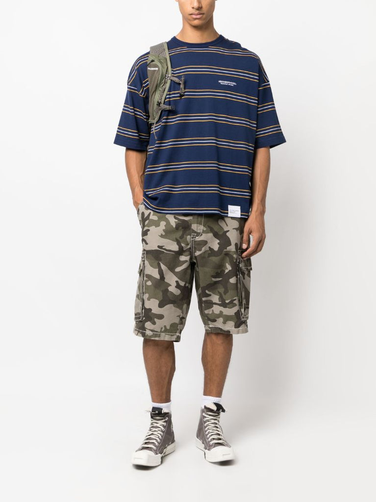 Blue Logo-embroidered Striped Cotton T-shirt