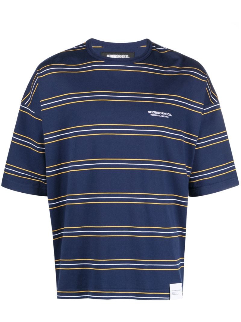 Blue Logo-embroidered Striped Cotton T-shirt