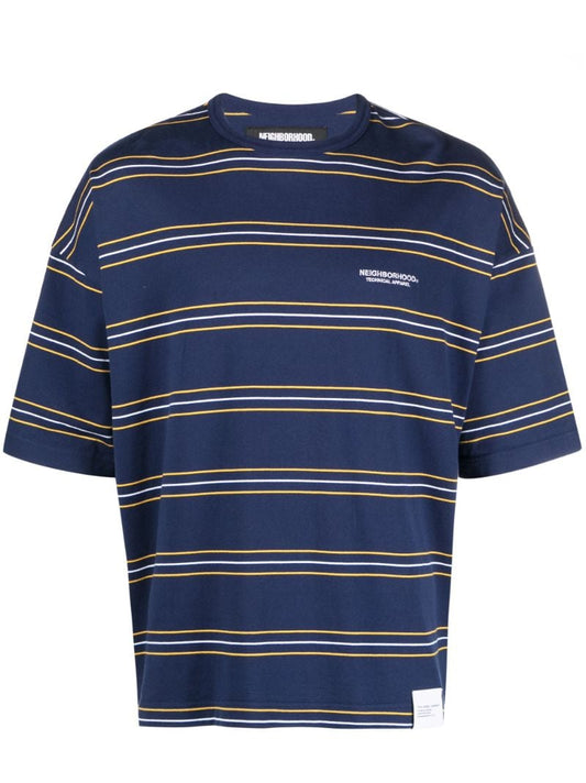Blue Logo-embroidered Striped Cotton T-shirt