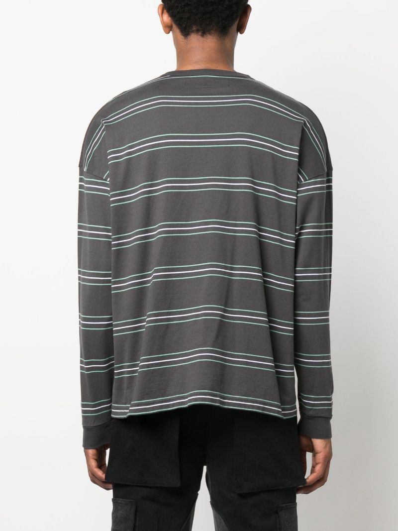 Grey Logo-embroidered Striped Cotton Top