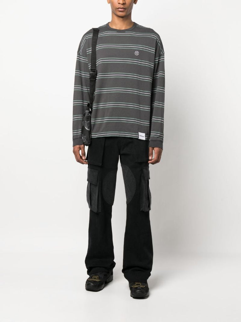 Grey Logo-embroidered Striped Cotton Top