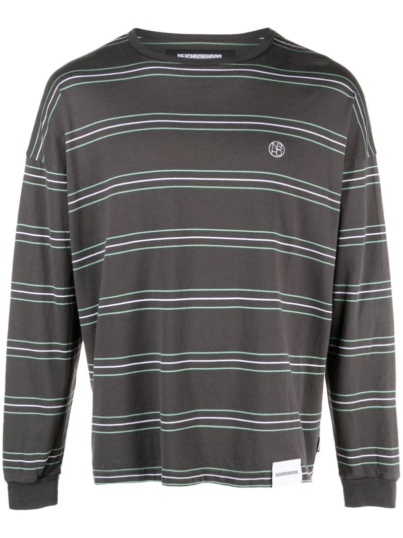 Grey Logo-embroidered Striped Cotton Top