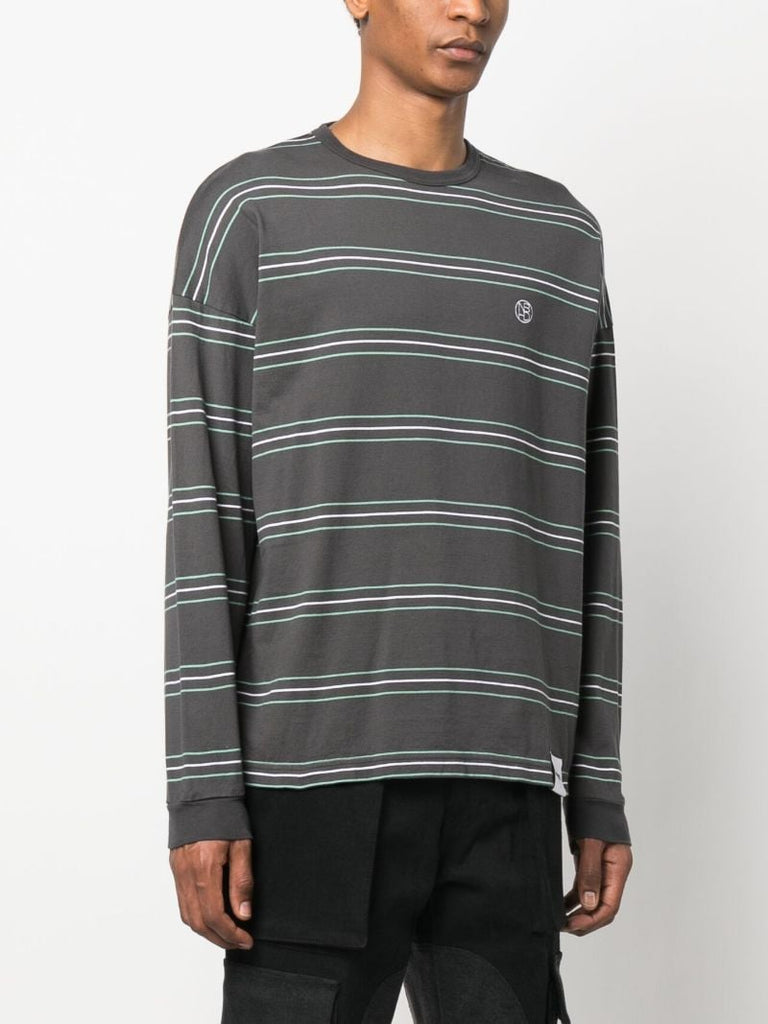 Grey Logo-embroidered Striped Cotton Top