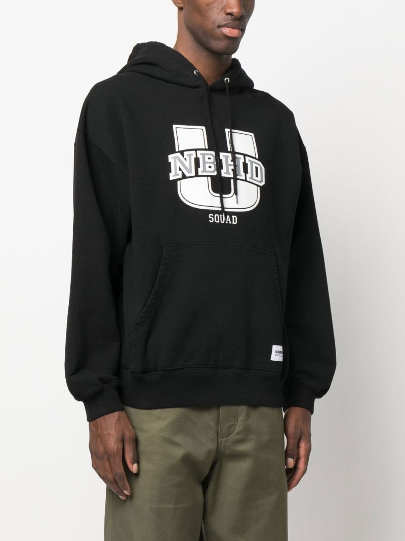Black Logo Print Cotton Hoodie