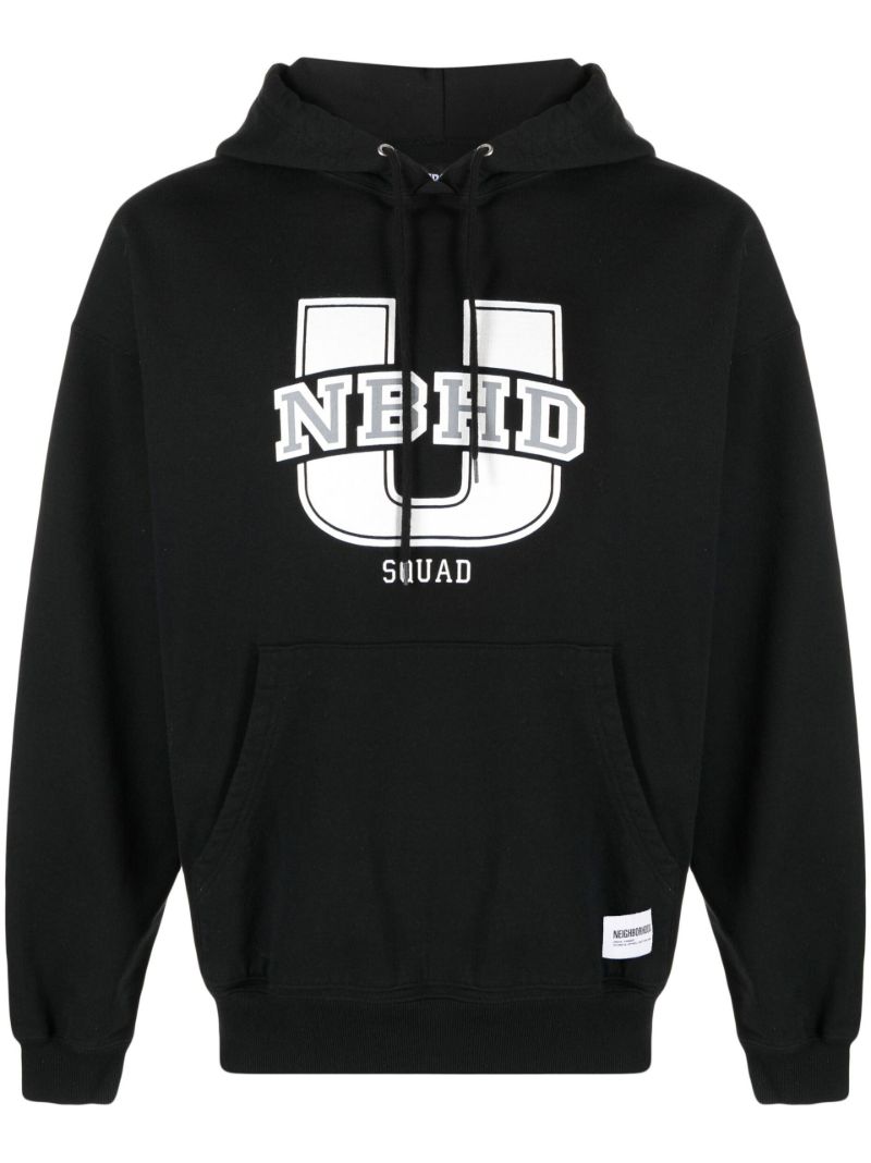 Black Logo Print Cotton Hoodie