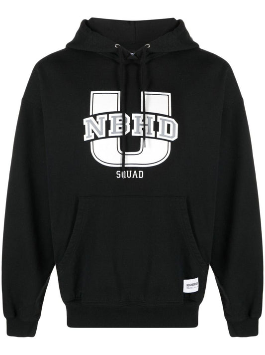 Black Logo Print Cotton Hoodie