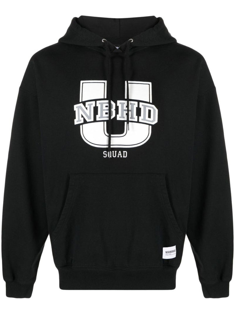Black Logo Print Cotton Hoodie
