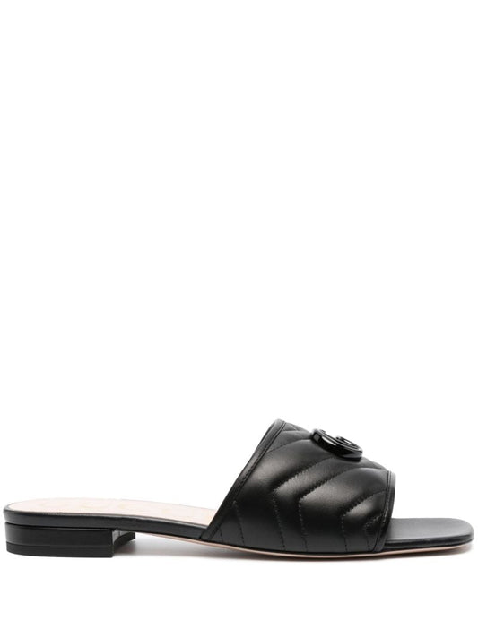 Black Marmont Logo Plaque Leather Mules