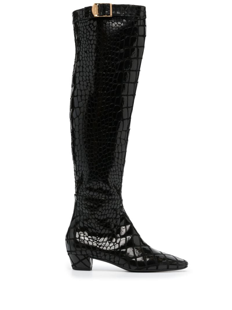 Black 40 Crocodile-effect Leather Over-the-knee Boots