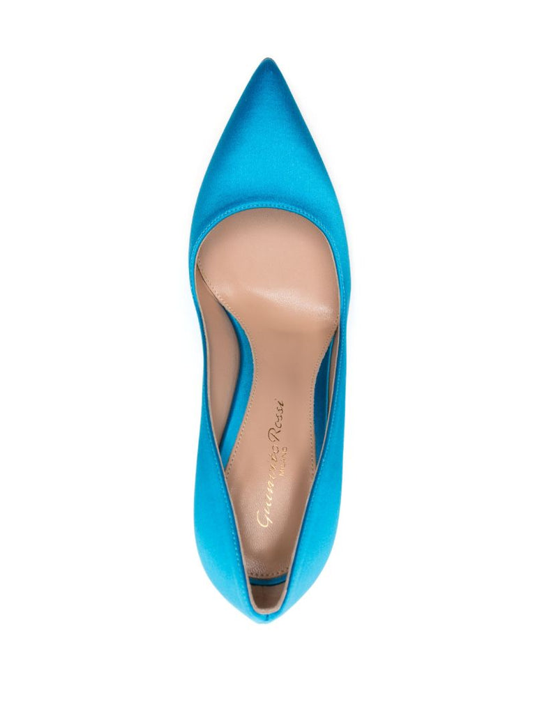 Blue Satin Point Toe Pumps