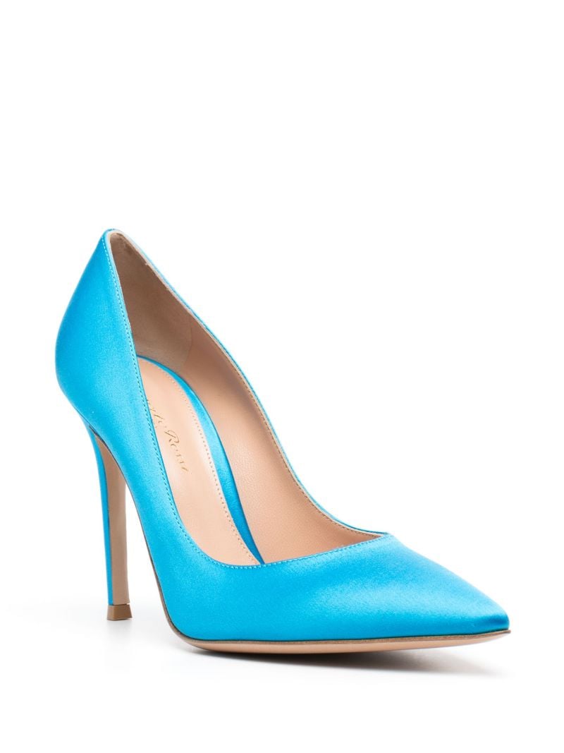 Blue Satin Point Toe Pumps