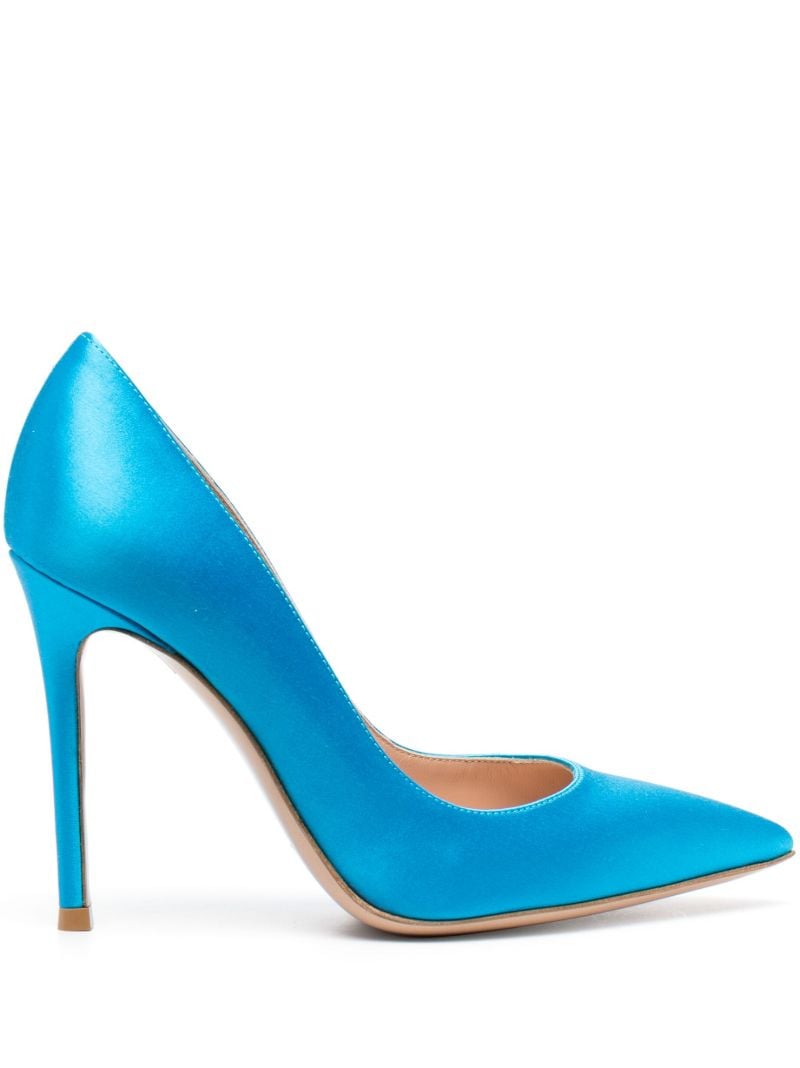 Blue Satin Point Toe Pumps