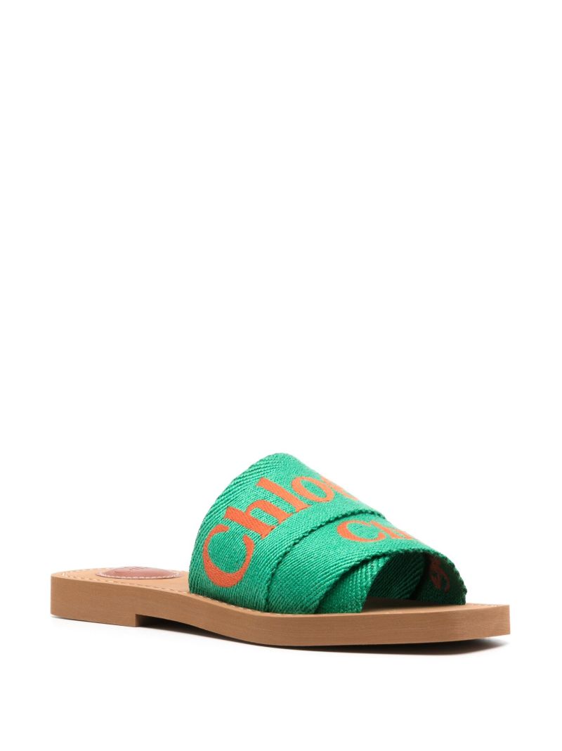 Green Woody Flat Sandals