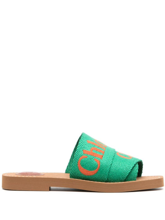 Green Woody Flat Sandals