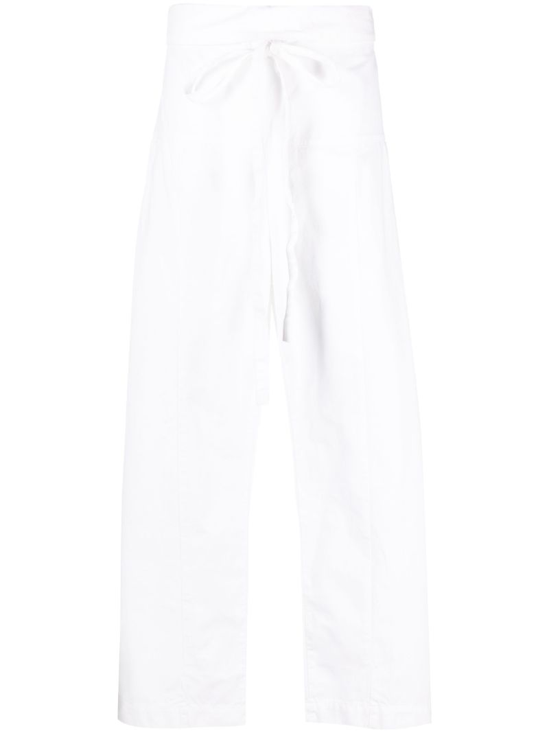 White Fisherman Drawstring Wide-leg Trousers