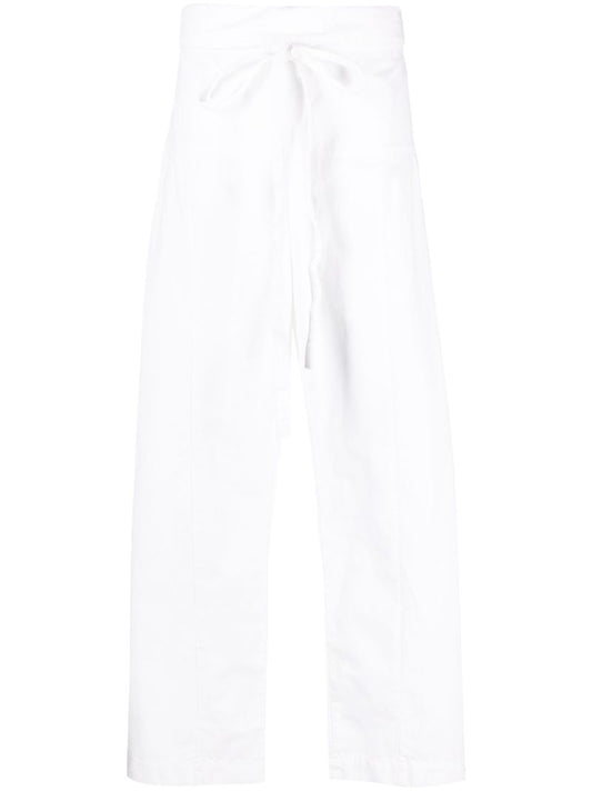 White Fisherman Drawstring Wide-leg Trousers