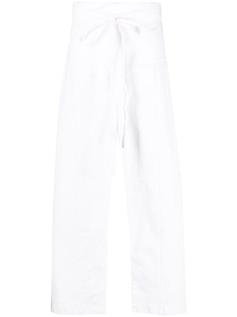 White Fisherman Drawstring Wide-leg Trousers