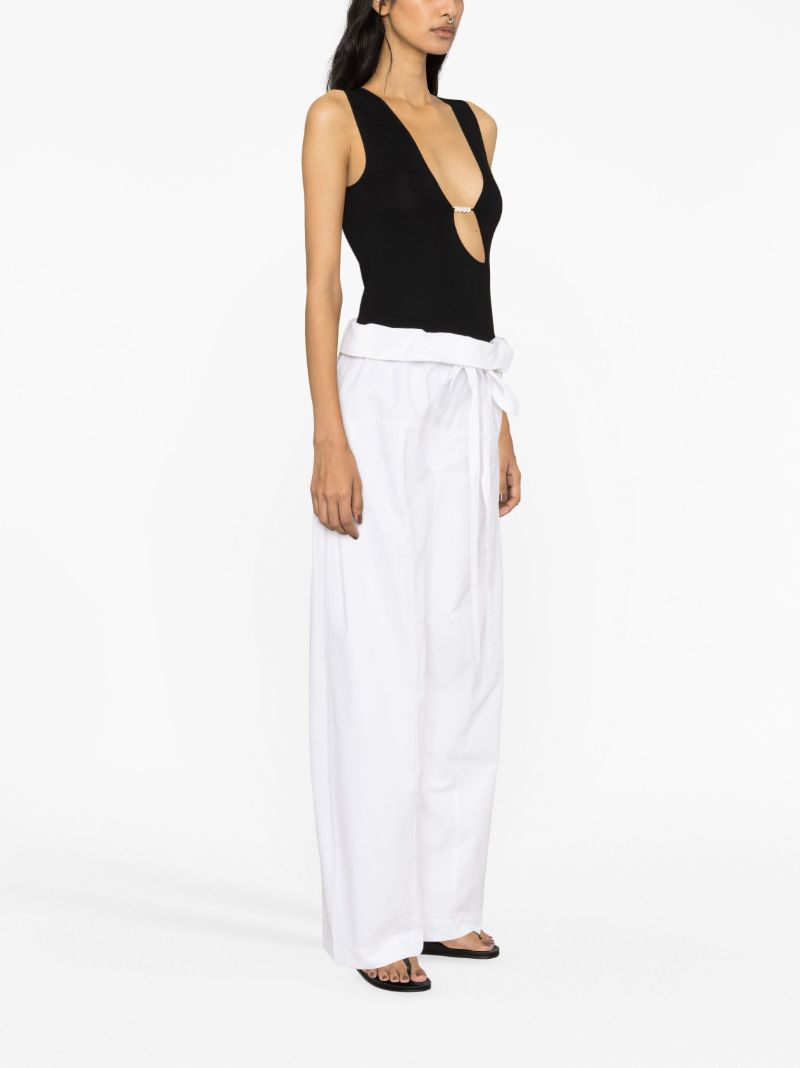 White Fisherman Drawstring Wide-leg Trousers