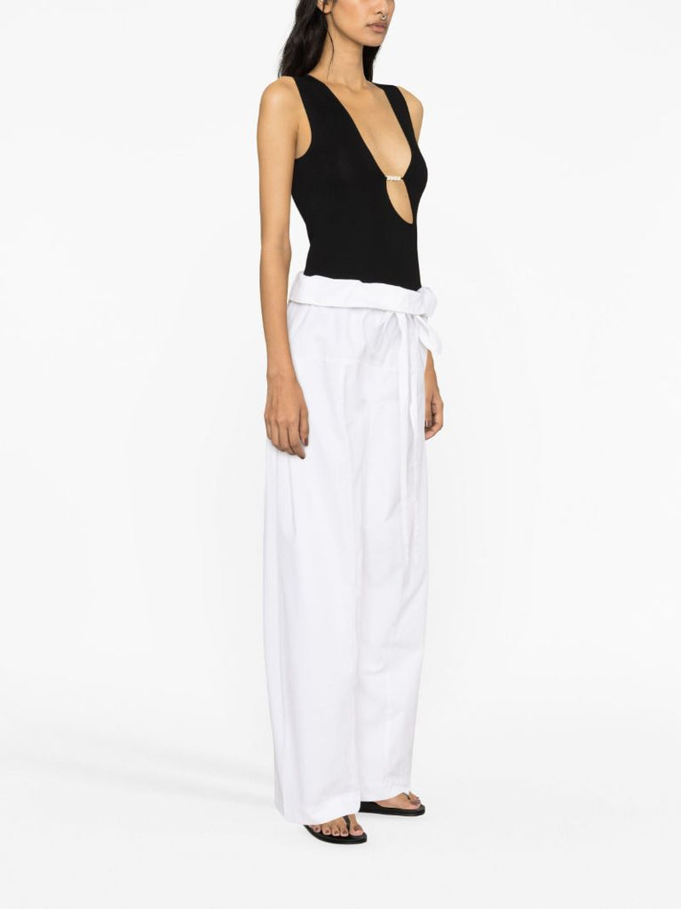 White Fisherman Drawstring Wide-leg Trousers