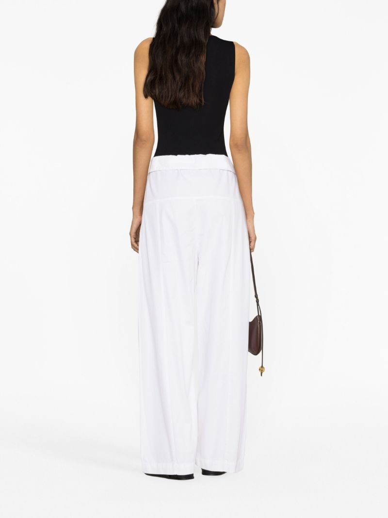White Fisherman Drawstring Wide-leg Trousers