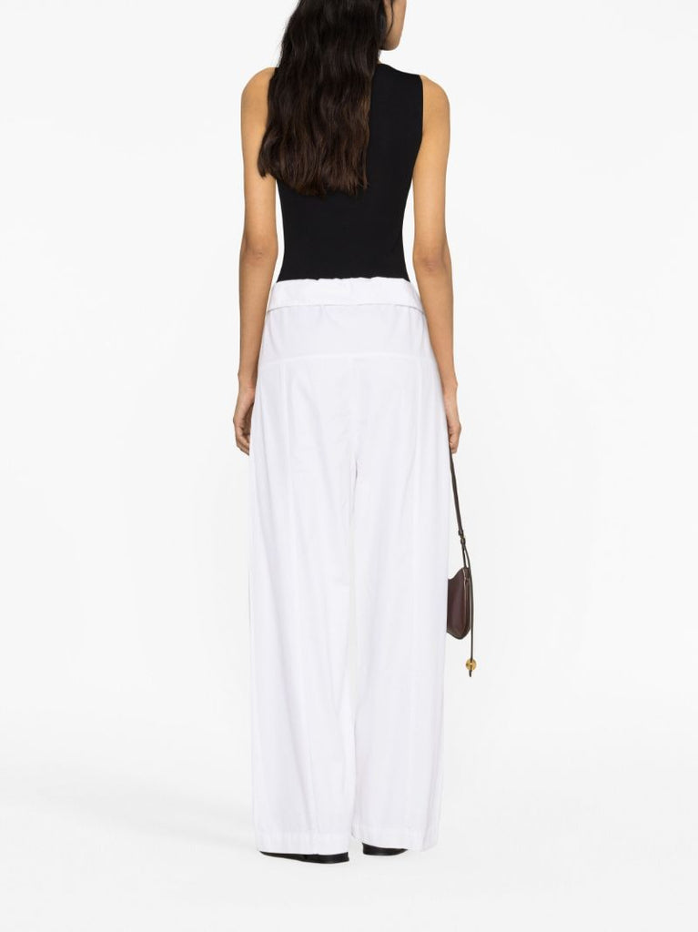 White Fisherman Drawstring Wide-leg Trousers
