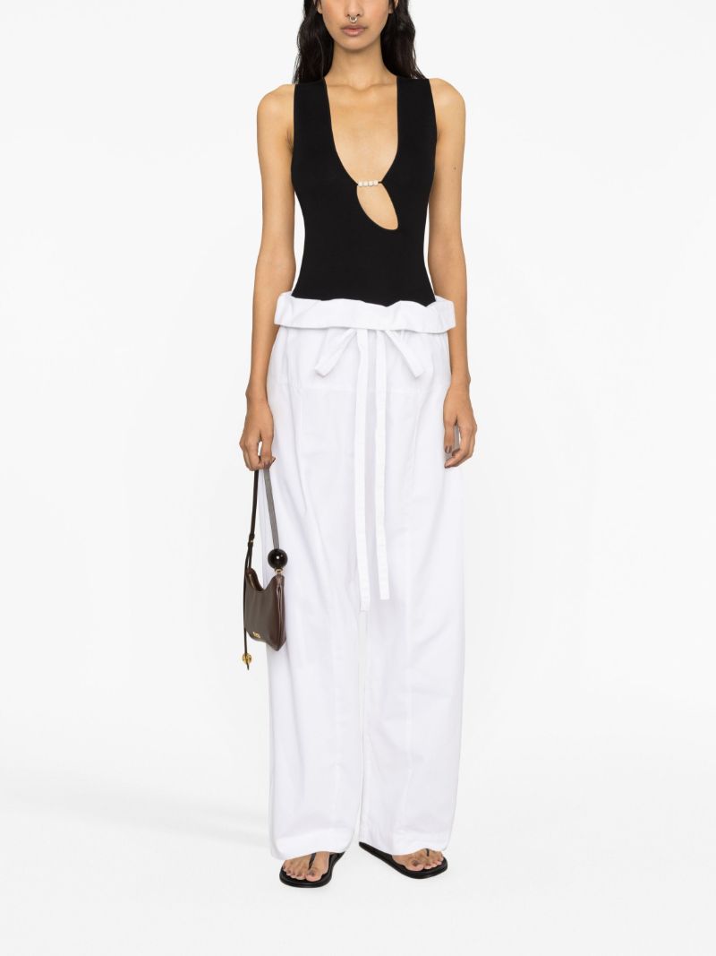 White Fisherman Drawstring Wide-leg Trousers