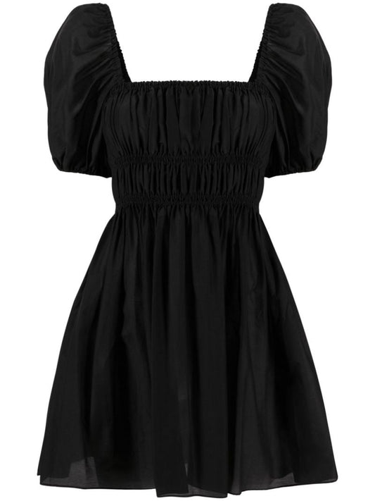 Black Puff Sleeve Flared Mini Dress