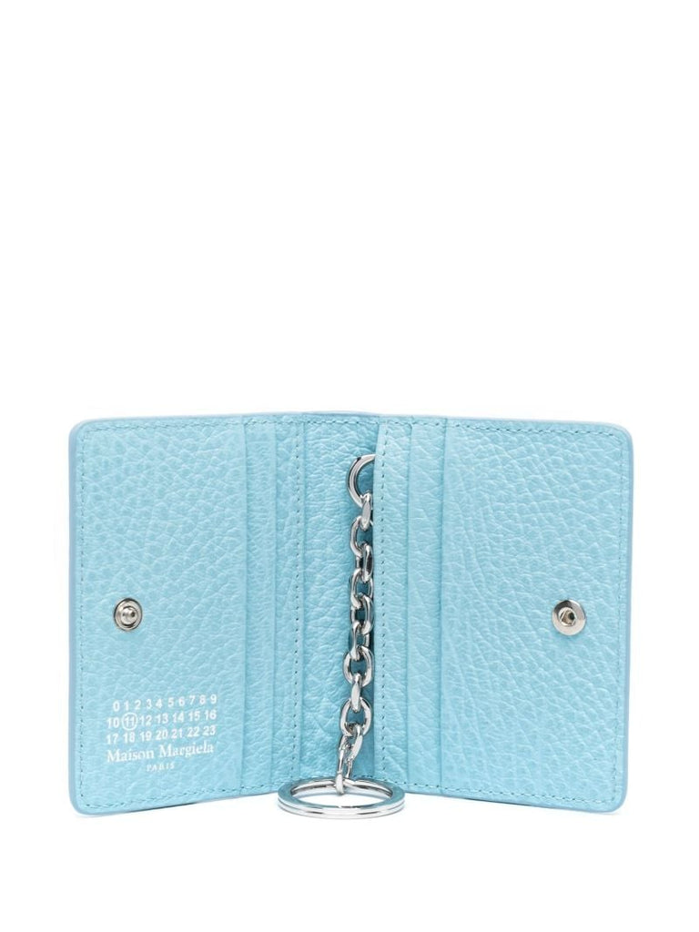 Blue Four-stitch Leather Keyring Card Holder