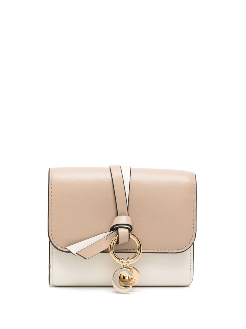 Beige Alphabet Tri-fold Leather Wallet
