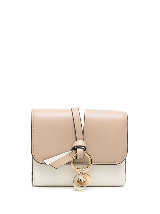 Beige Alphabet Tri-fold Leather Wallet