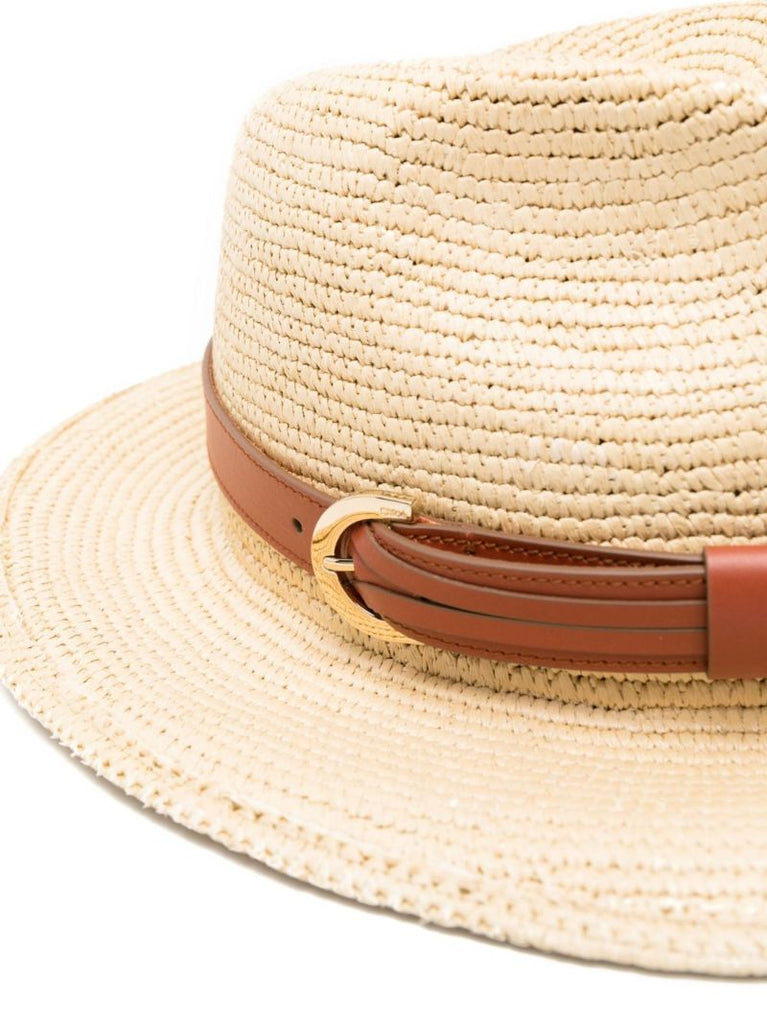 Beige Straw Buckle Detail Sun Hat