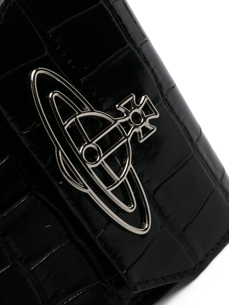 Black Orb-plaque Leather Phone Bag