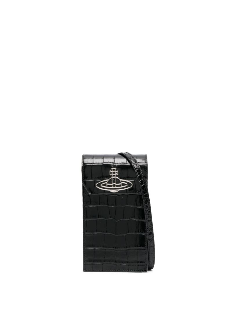 Black Orb-plaque Leather Phone Bag