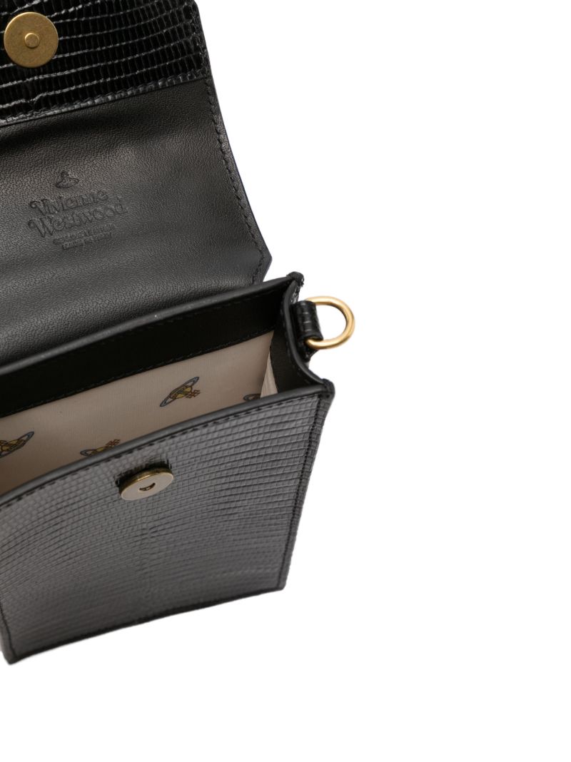 Black Logo-plaque Leather Phone Holder