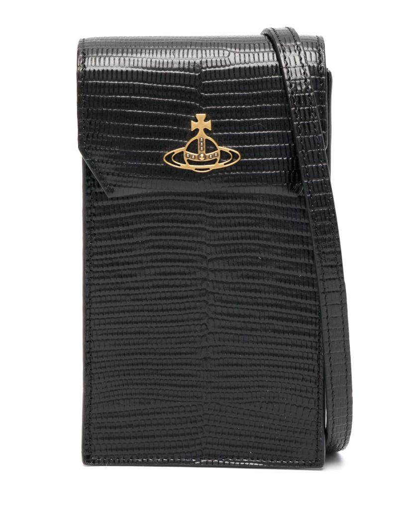 Black Logo-plaque Leather Phone Holder