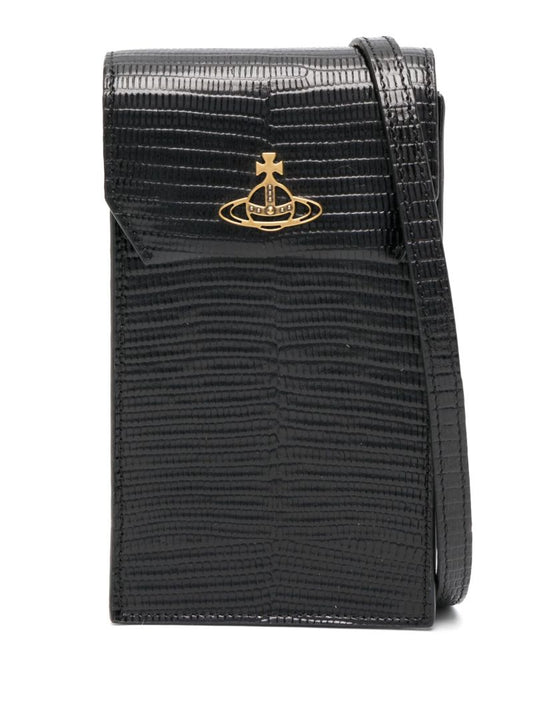 Black Logo-plaque Leather Phone Holder